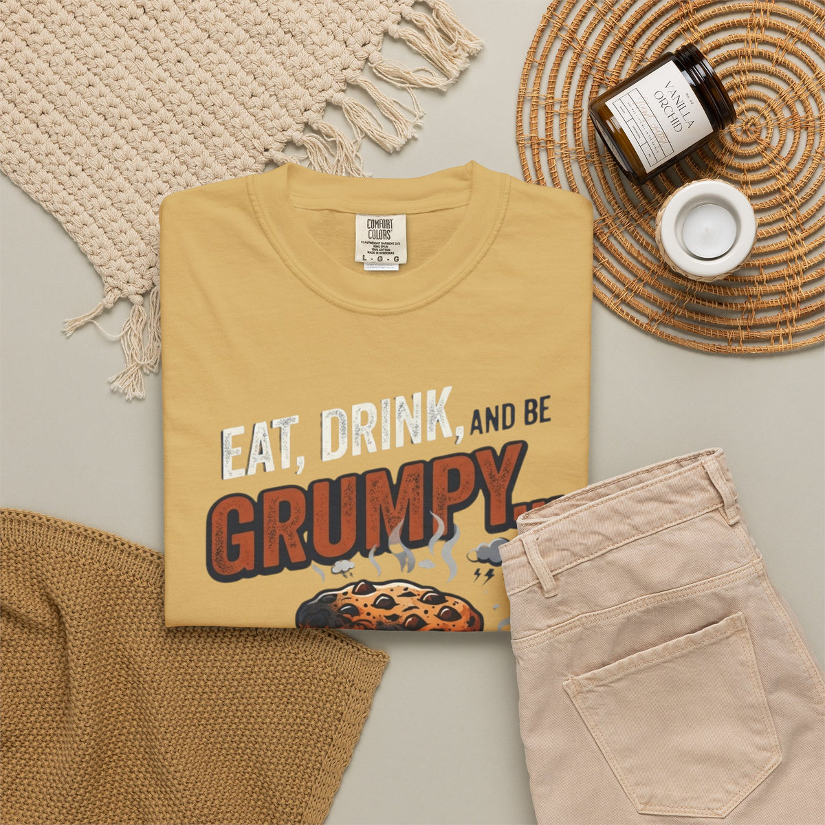 Eat Drink And Be Grumpy Unisex Garment-Dyed Tee