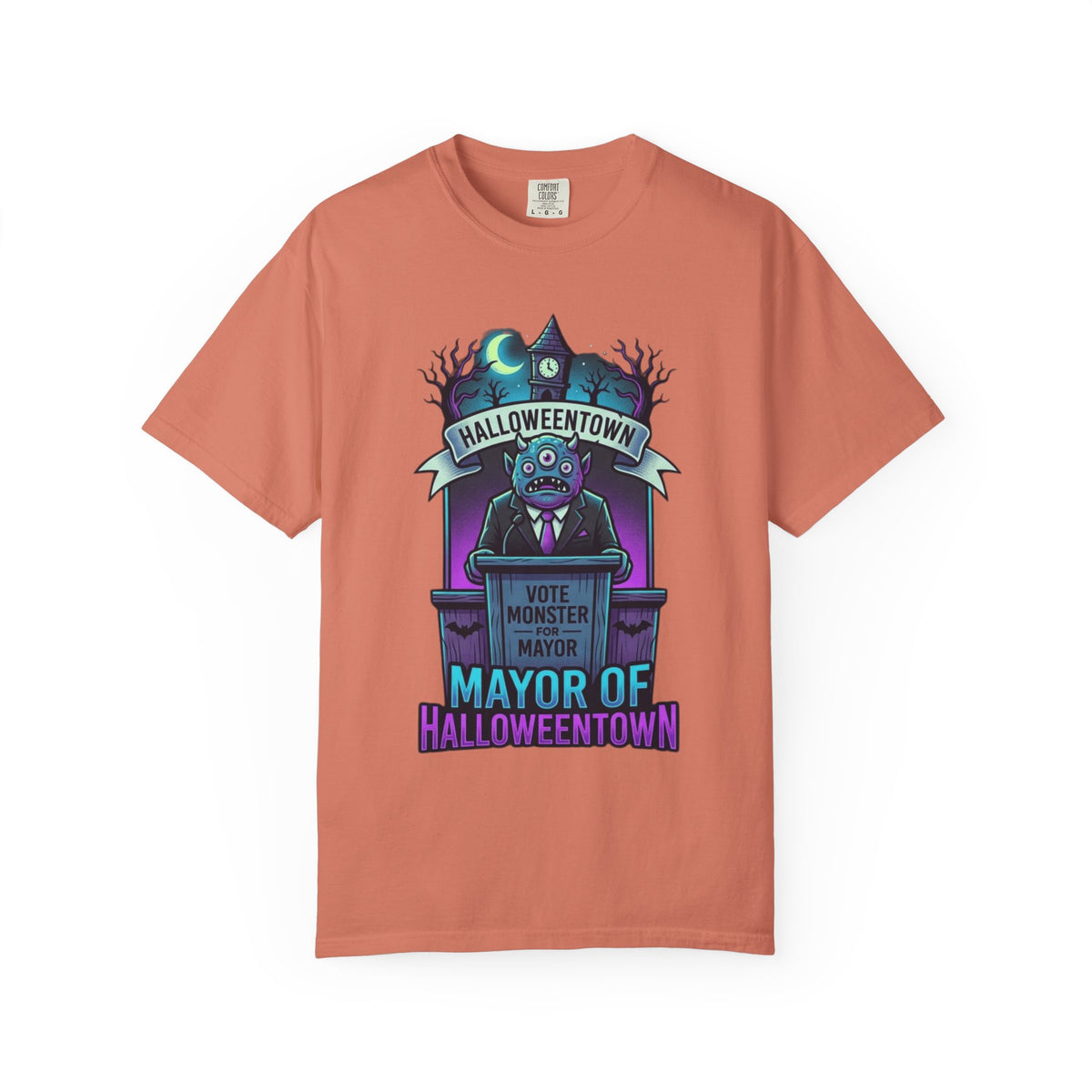Color: Terracotta | Mayor Of Halloweentown Unisex Garment-Dyed Tee