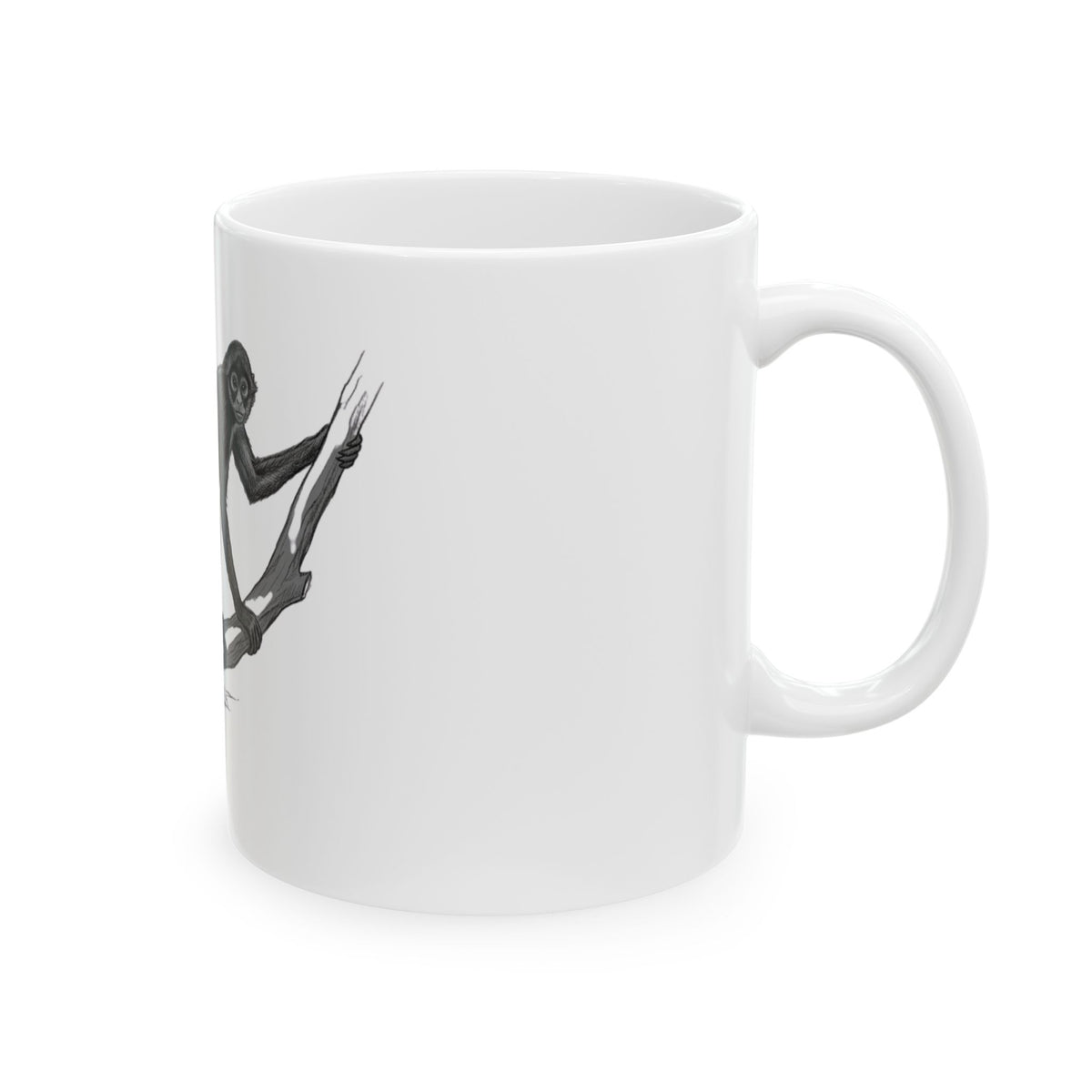 "Pencil Sketch Art Spider Monkey" White Ceramic Mug