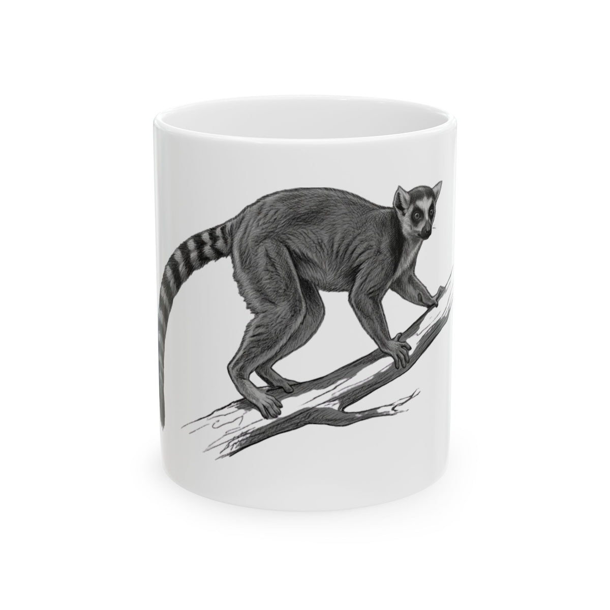 "Pencil Sketch Art Lemur" White Ceramic Mug