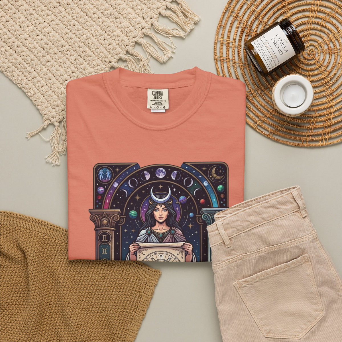 "The Cosmic Tarot (High Priestess)" Unisex Garment-Dyed Tee
