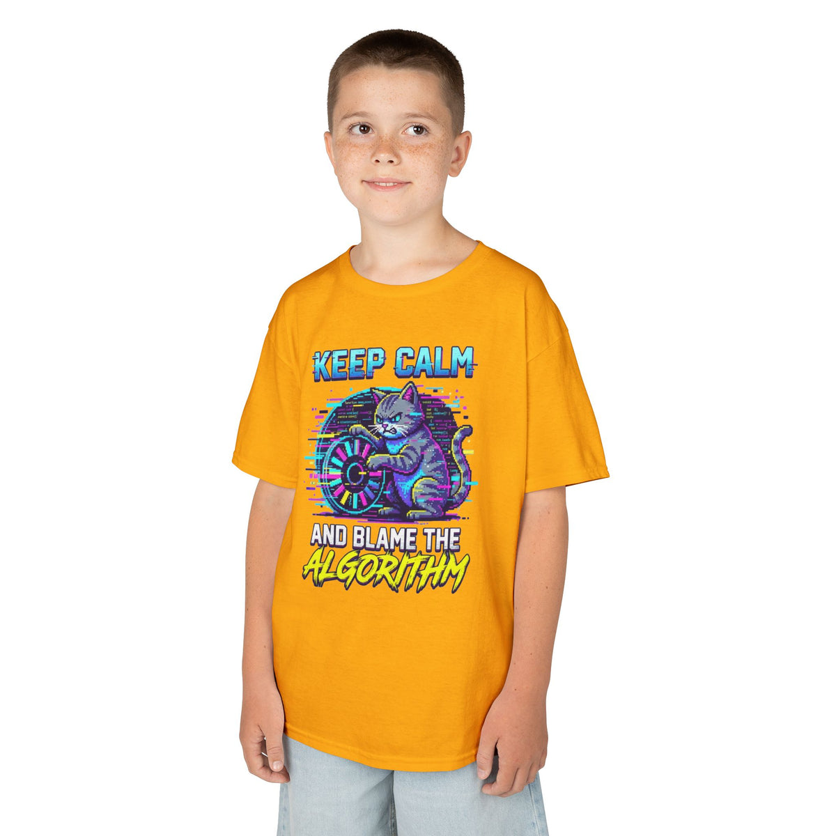 Color: Gold | Keep Calm And Blame The Algorithm Kids Tee