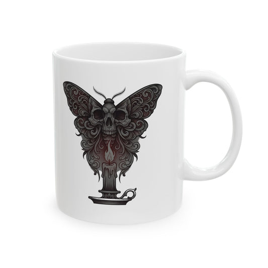 "Skeleton Moth" White Ceramic Mug