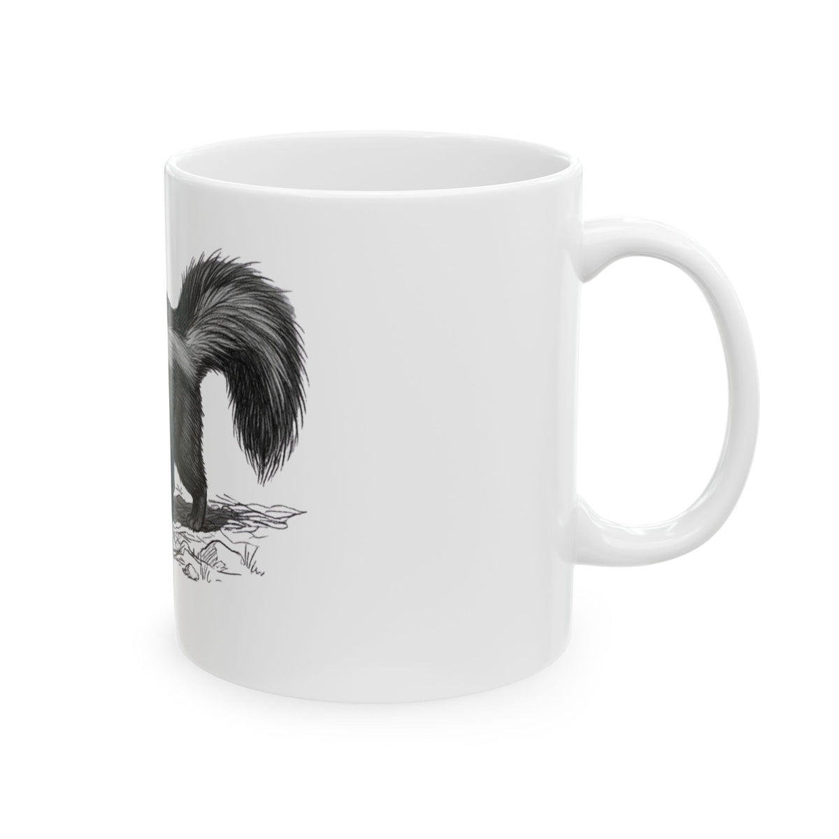 "Pencil Sketch Art Skunk" White Ceramic Mug