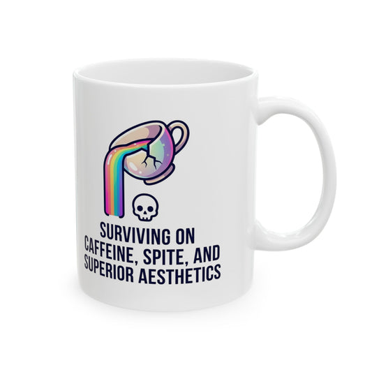 "Surviving on Caffeine Spite and Superior Aesthetics" White Ceramic Mug
