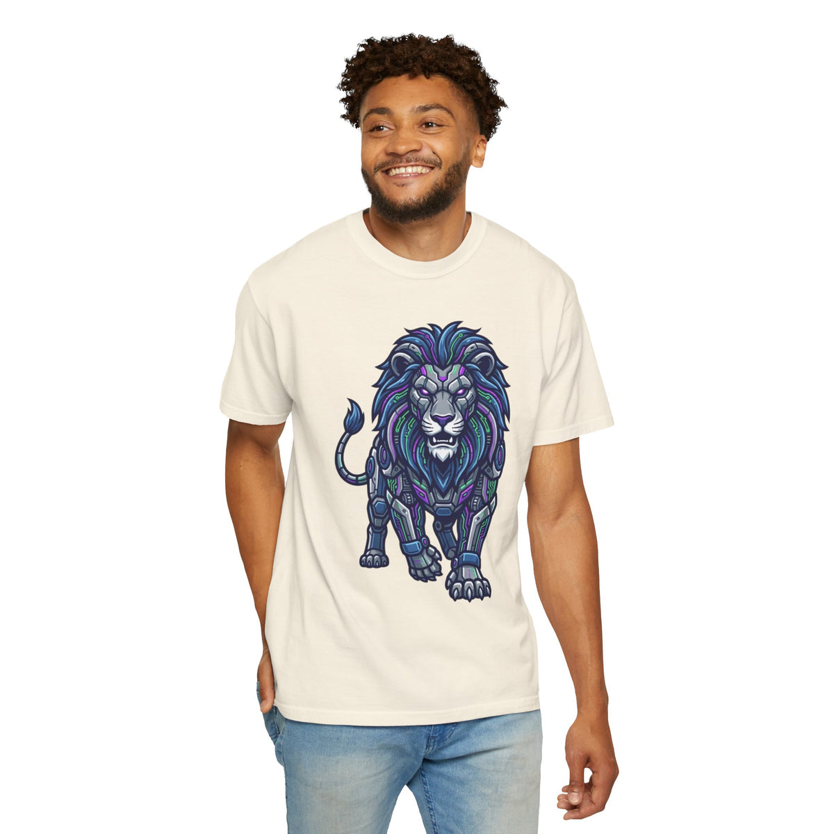 Color: Ivory | Cyber Lion Unisex Garment-Dyed Tee