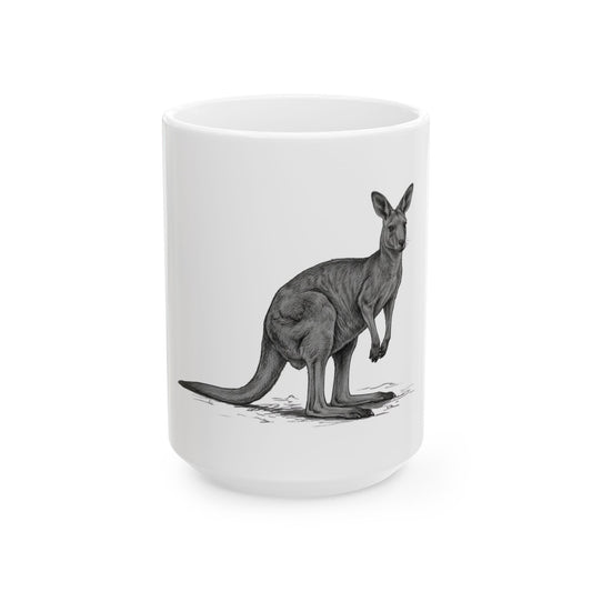 "Pencil Sketch Art Kangaroo" White Ceramic Mug