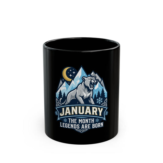 "January Legend" Black Ceramic Mug