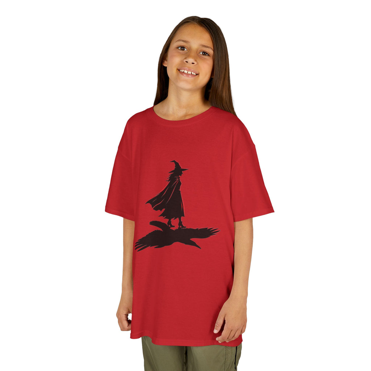 Color: Red | Witch With Raven Shadow Kids Tee