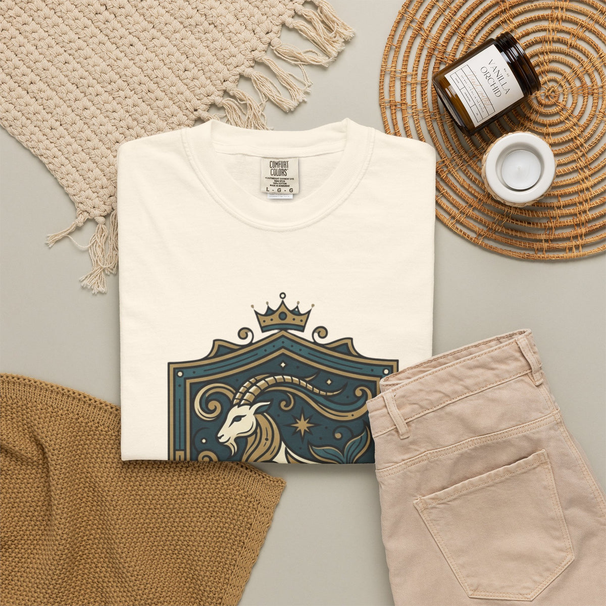 "Capricorn- The Sea-Goat Crest" Unisex Garment-Dyed Tee