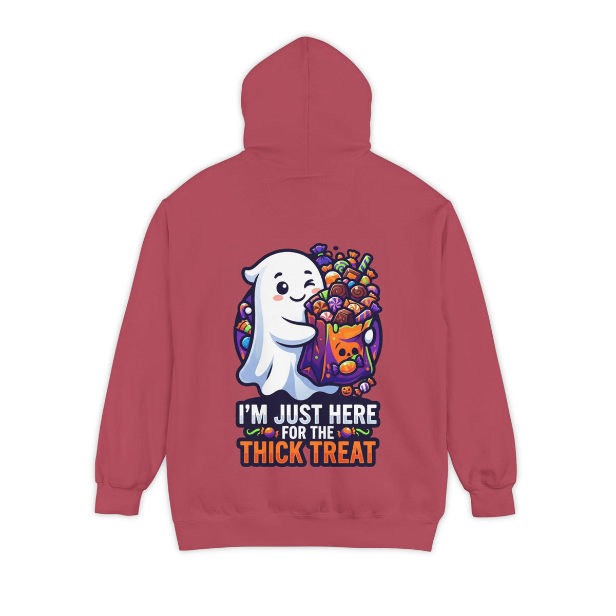 Color: Crimson | I'm Just Here For The Thick Treat Garment-Dyed Hoodie