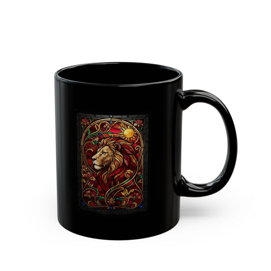 "Stained Glass Sign LEO" Black Ceramic Mug