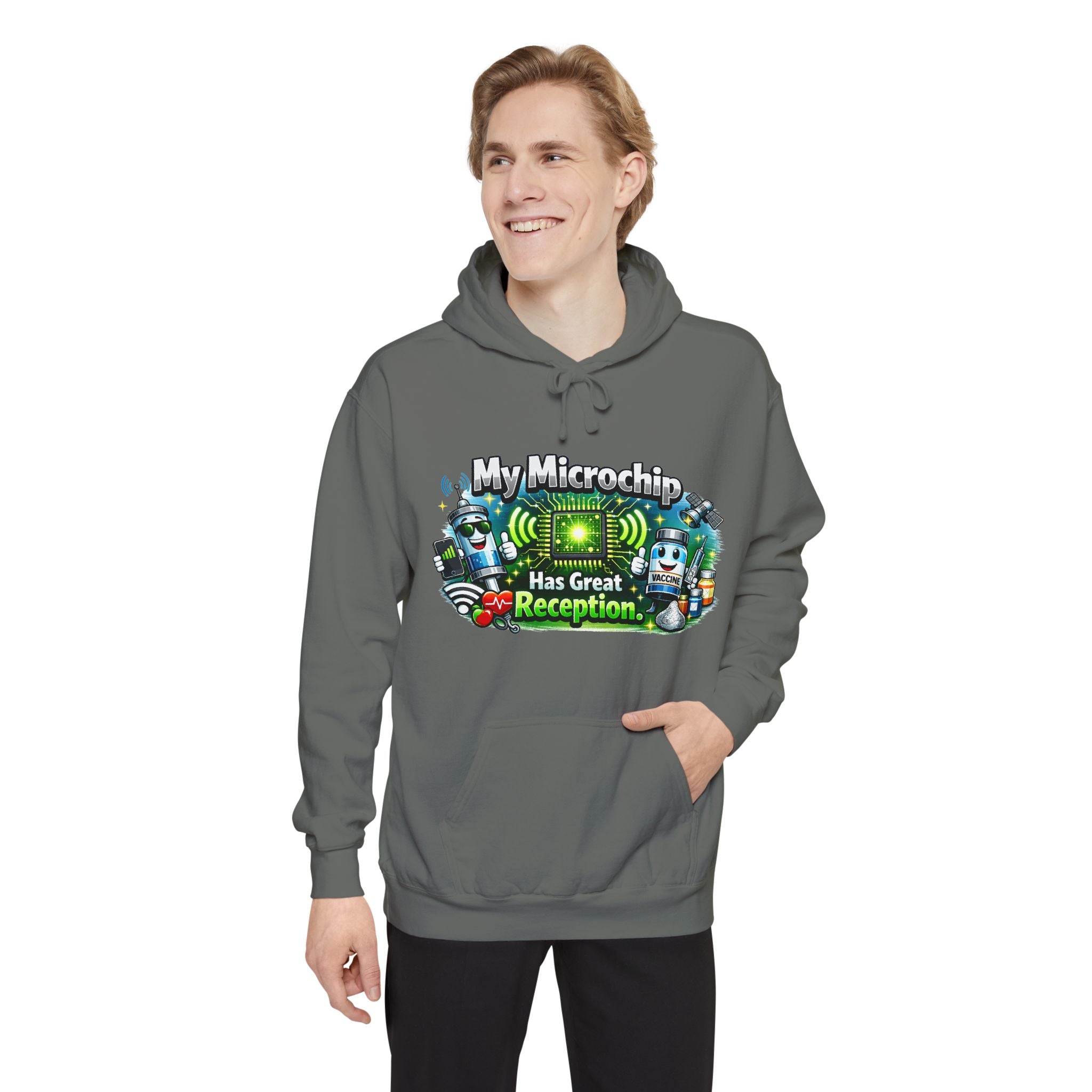 Great Reception Microchip | Garment-Dyed Hoodie — AttitudeShirts