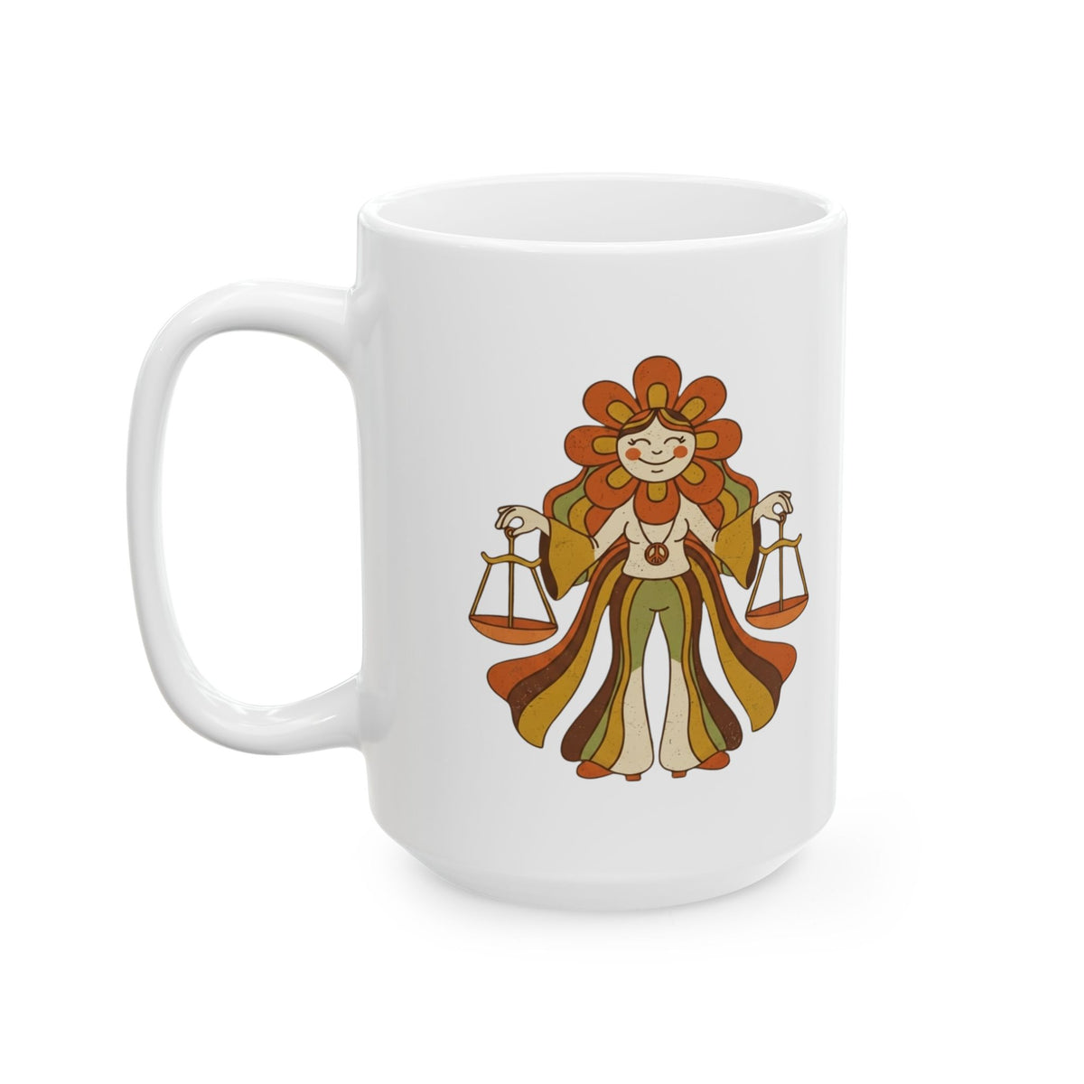 "Retro Mascot Groovy Libra" White Ceramic Mug — Graphic