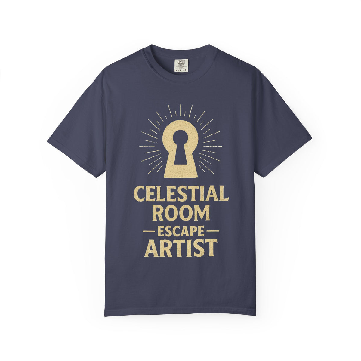 Color: Denim | Celestial Room Escape Artist Unisex Garment-Dyed T-shirt