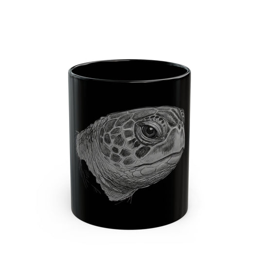 "Pencil Sketch Art Sea Turtle" Black Ceramic Mug — Graphic