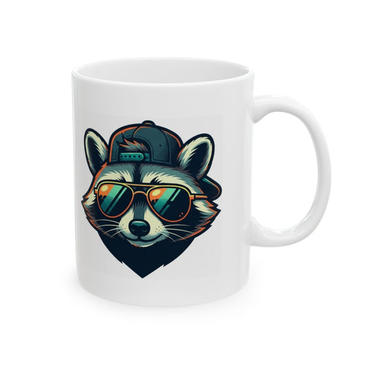 "Raccoon Energy" White Ceramic Mug — Graphic