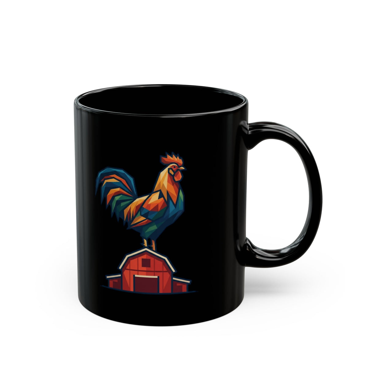 "Barnyard Rooster" Black Ceramic Mug
