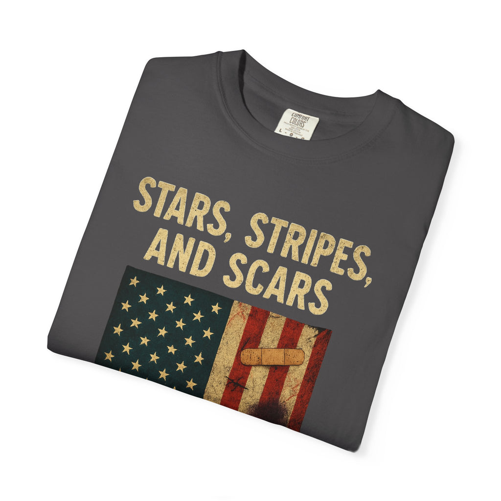 "STARS, STRIPES, AND SCARS" Unisex Garment-Dyed T-shirt