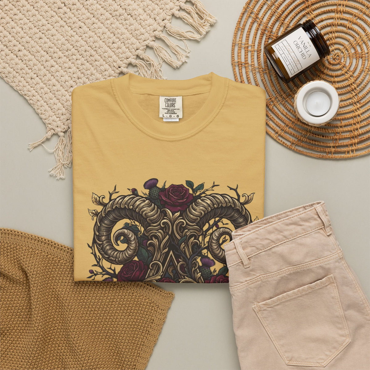 Floral Monogram Aries Unisex Garment-Dyed Tee