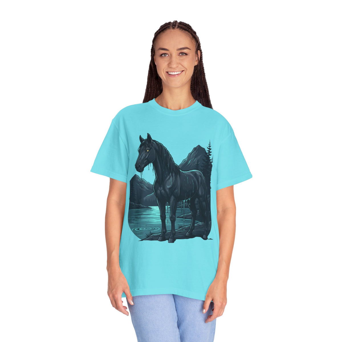 Color: Lagoon Blue | Kelpie (Scottish Folklore) Unisex Garment-Dyed Tee