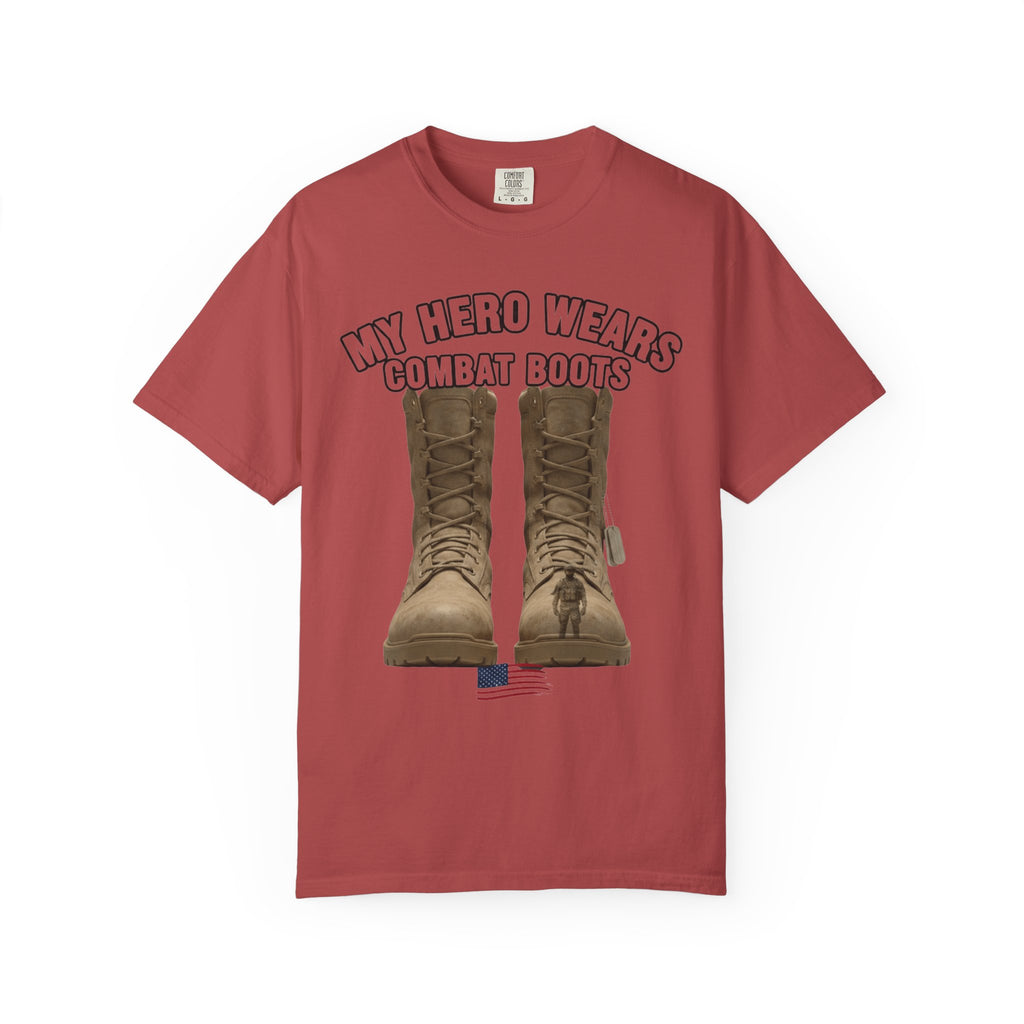 "My Hero Wears Combat Boots" Unisex Garment-Dyed T-shirt