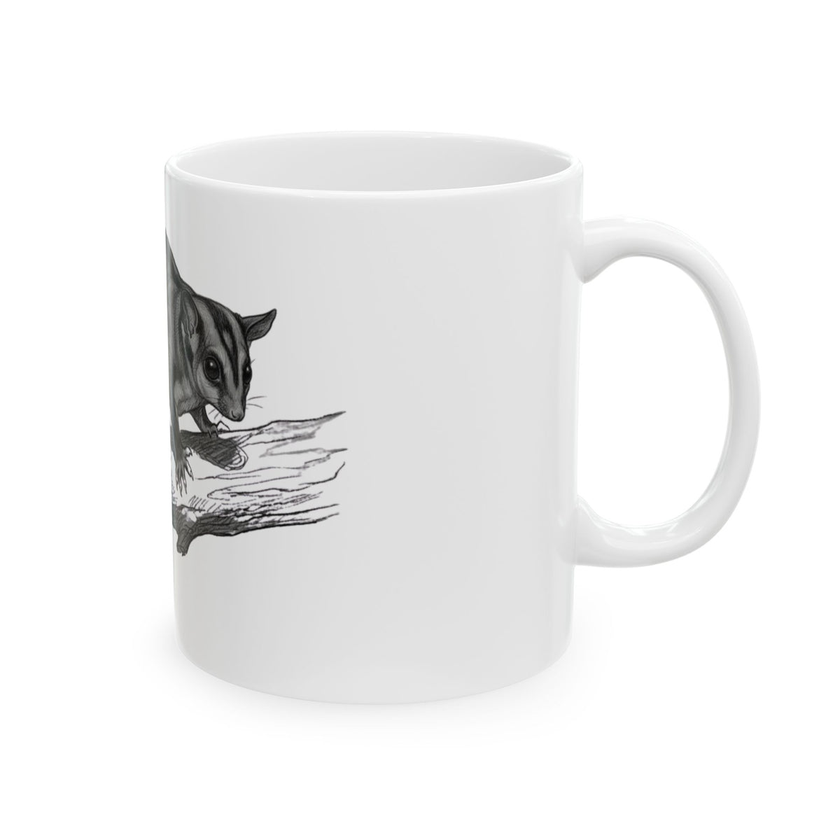 "Pencil Sketch Art Sugar Glider" White Ceramic Mug