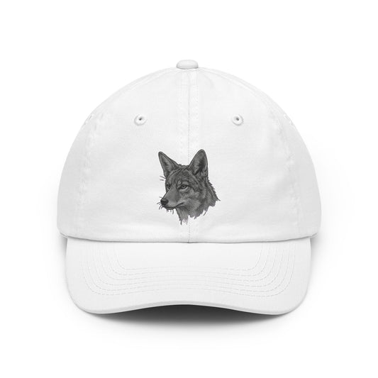 Color: White | Pencil Sketch Art Coyote Dad Hat — Graphic