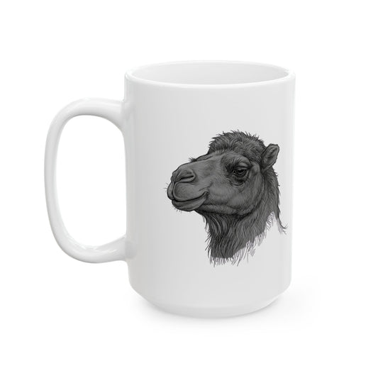 "Pencil Sketch Art Camel" White Ceramic Mug — Graphic