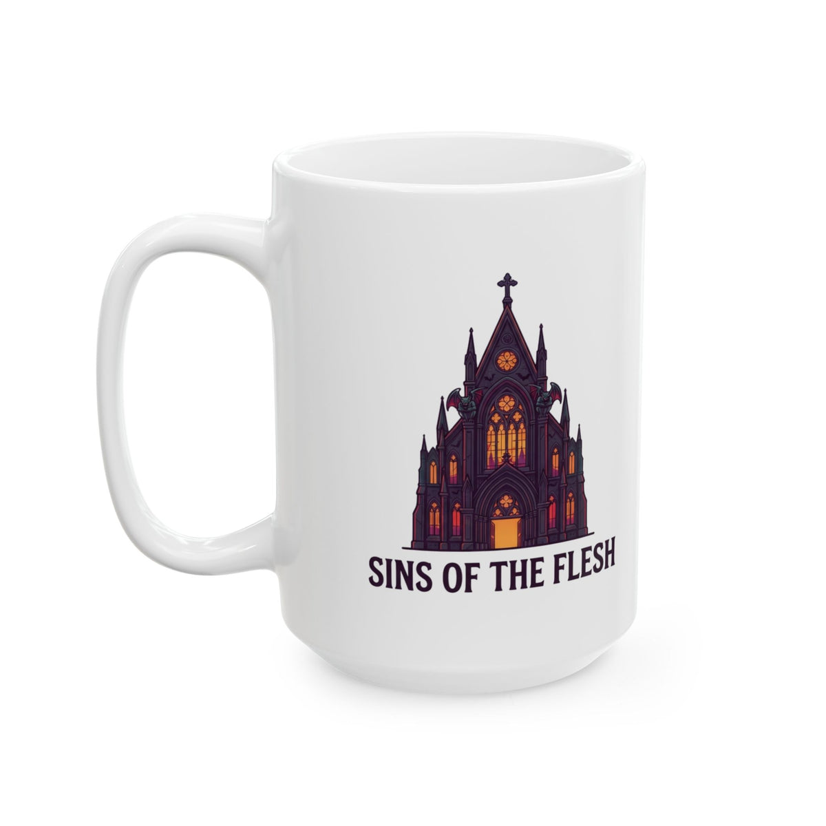 "Sins of The Flesh Group Rates" White Ceramic Mug — Graphic