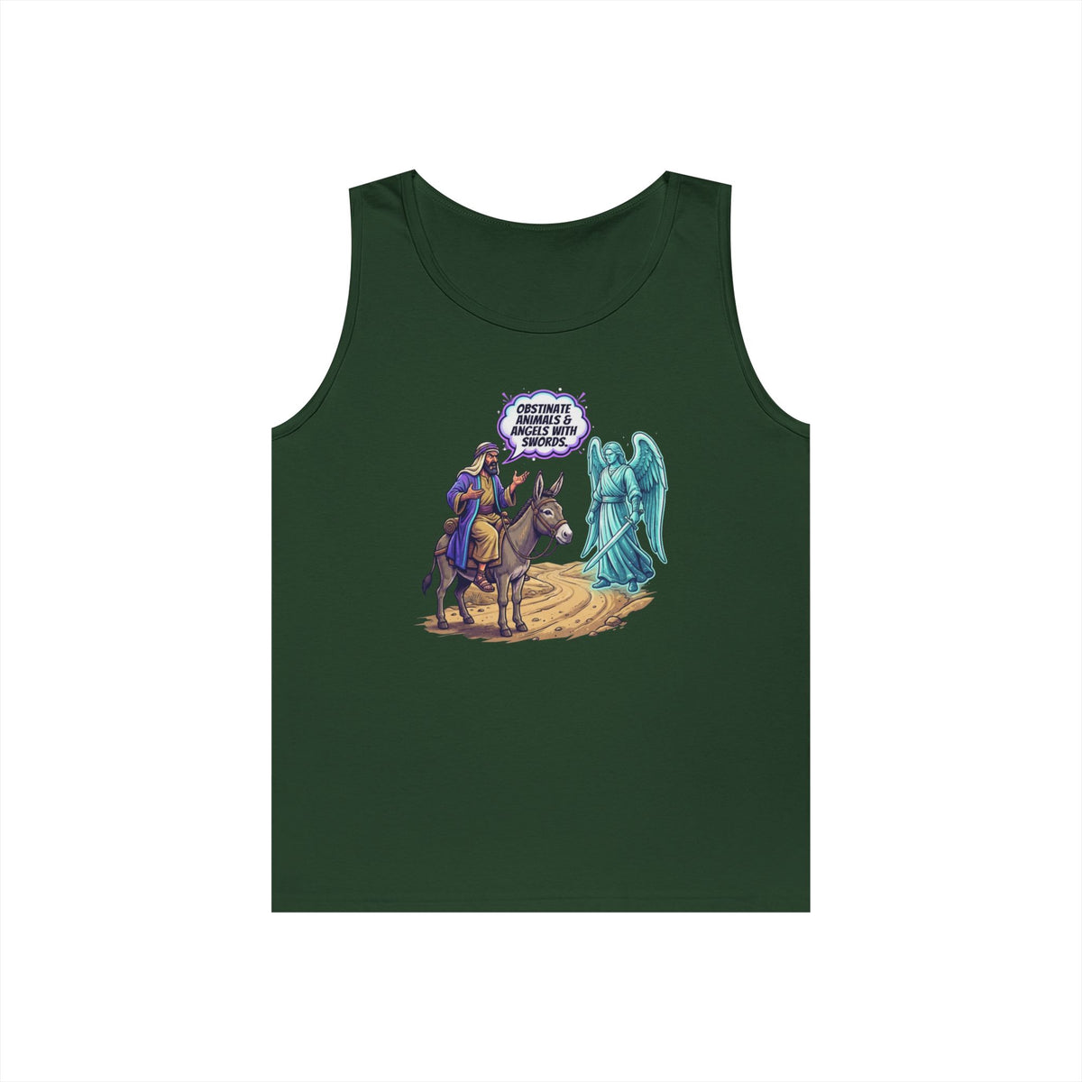 Color: Forest Green | Good Book Series Obstinate Animals & Angels With Swords Tank Top