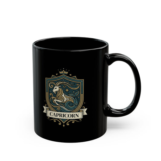 "Capricorn- The Sea-Goat Crest" Black Ceramic Mug