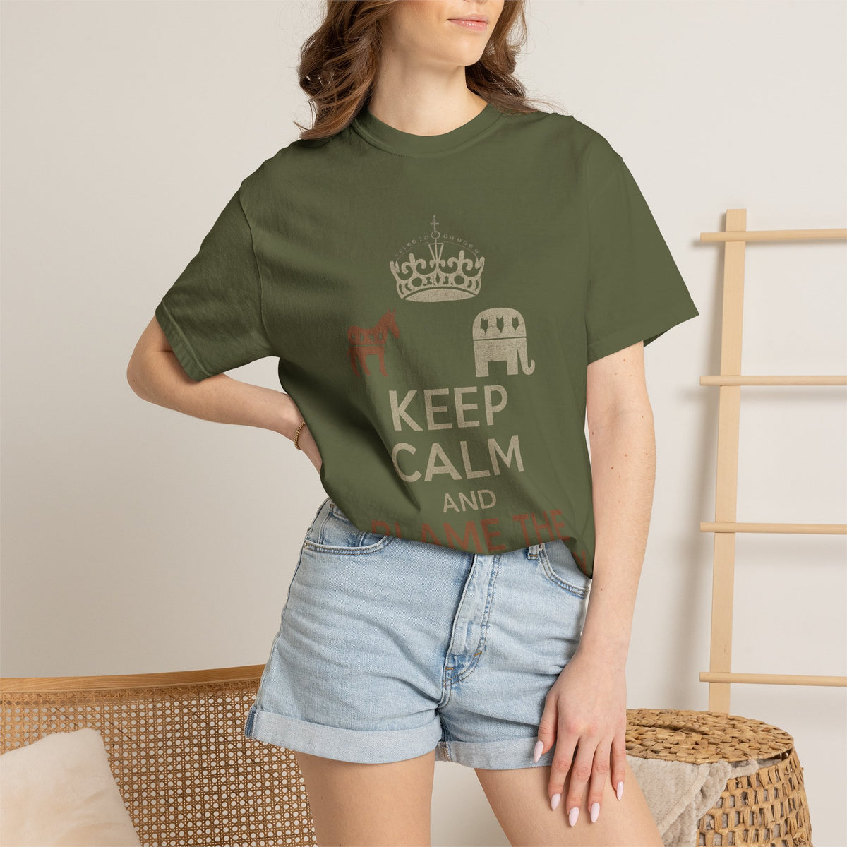 ""KEEP CALM AND BLAME THE OTHER PARTY" Unisex Garment-Dyed T-shirt