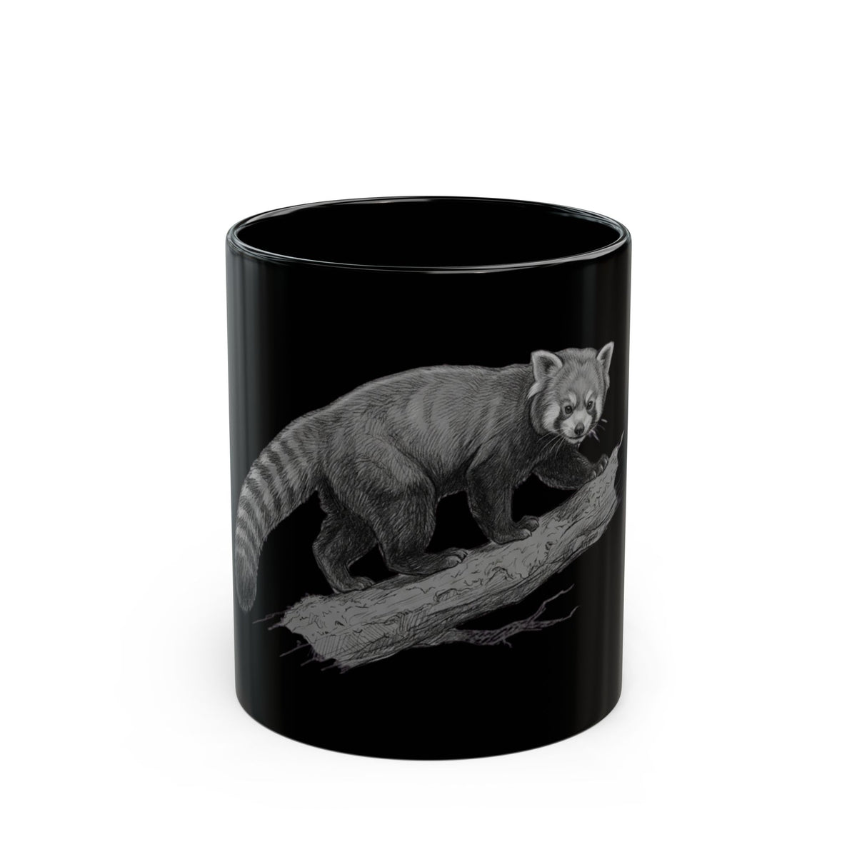 "Pencil Sketch Art Red Panda" Black Ceramic Mug