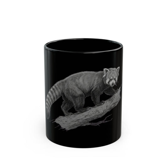 "Pencil Sketch Art Red Panda" Black Ceramic Mug