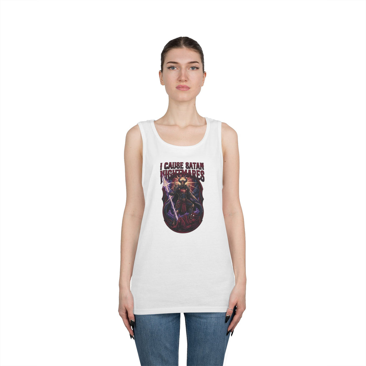 Color: White | I Cause Satan Nightmares Tank Top