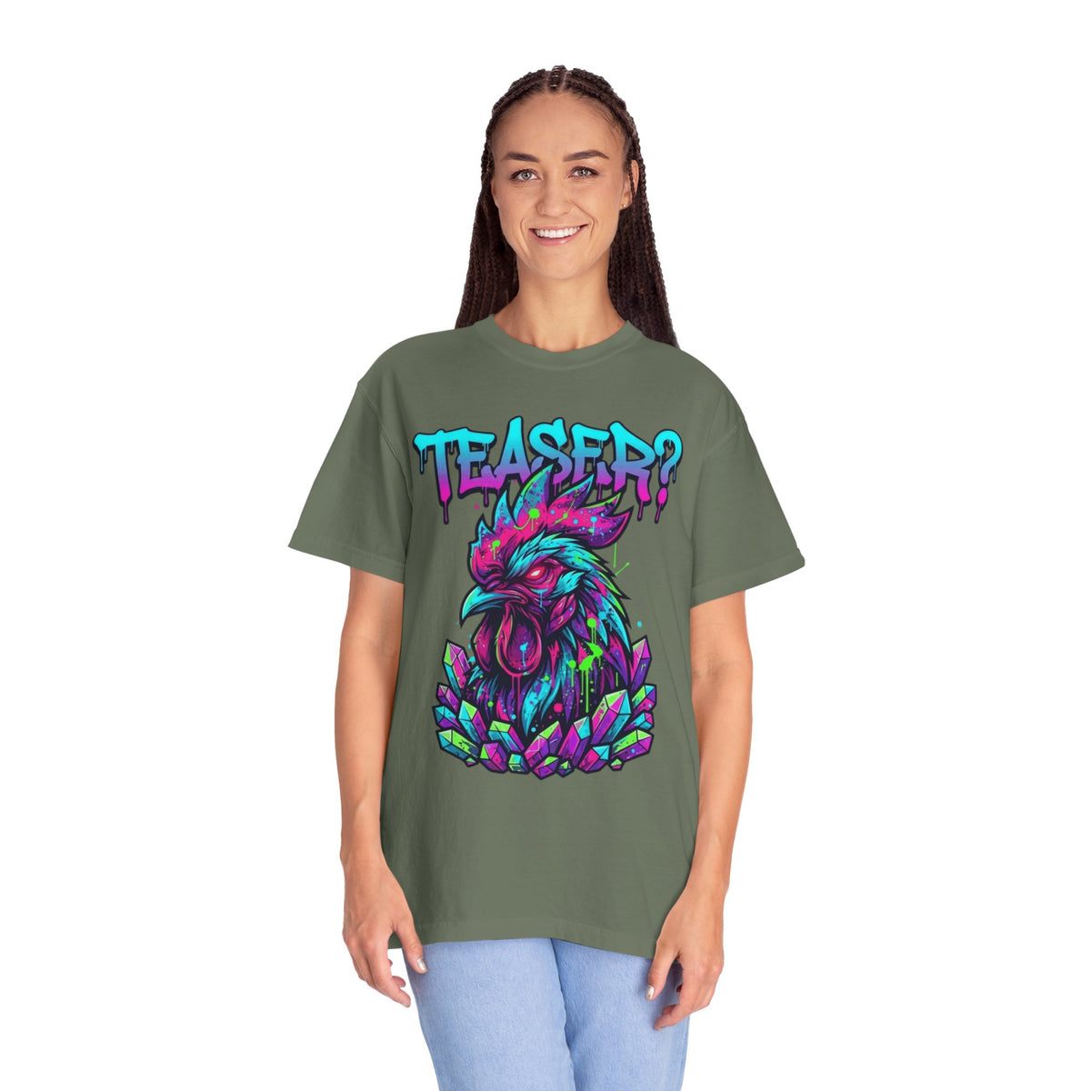 Color: Moss | Cock Teaser Unisex Garment-Dyed Tee