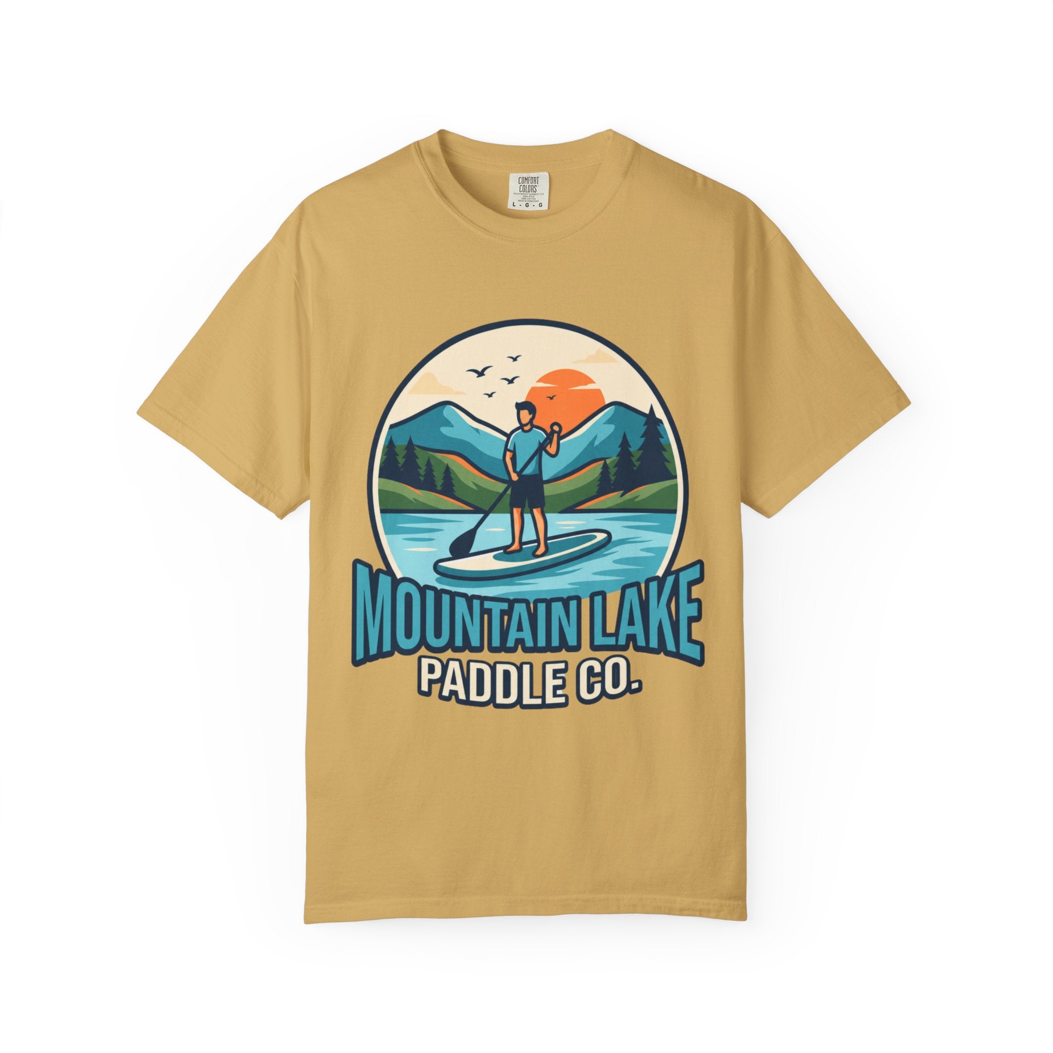 "Mountain Lake Paddle Board" Unisex Garment-Dyed Tee