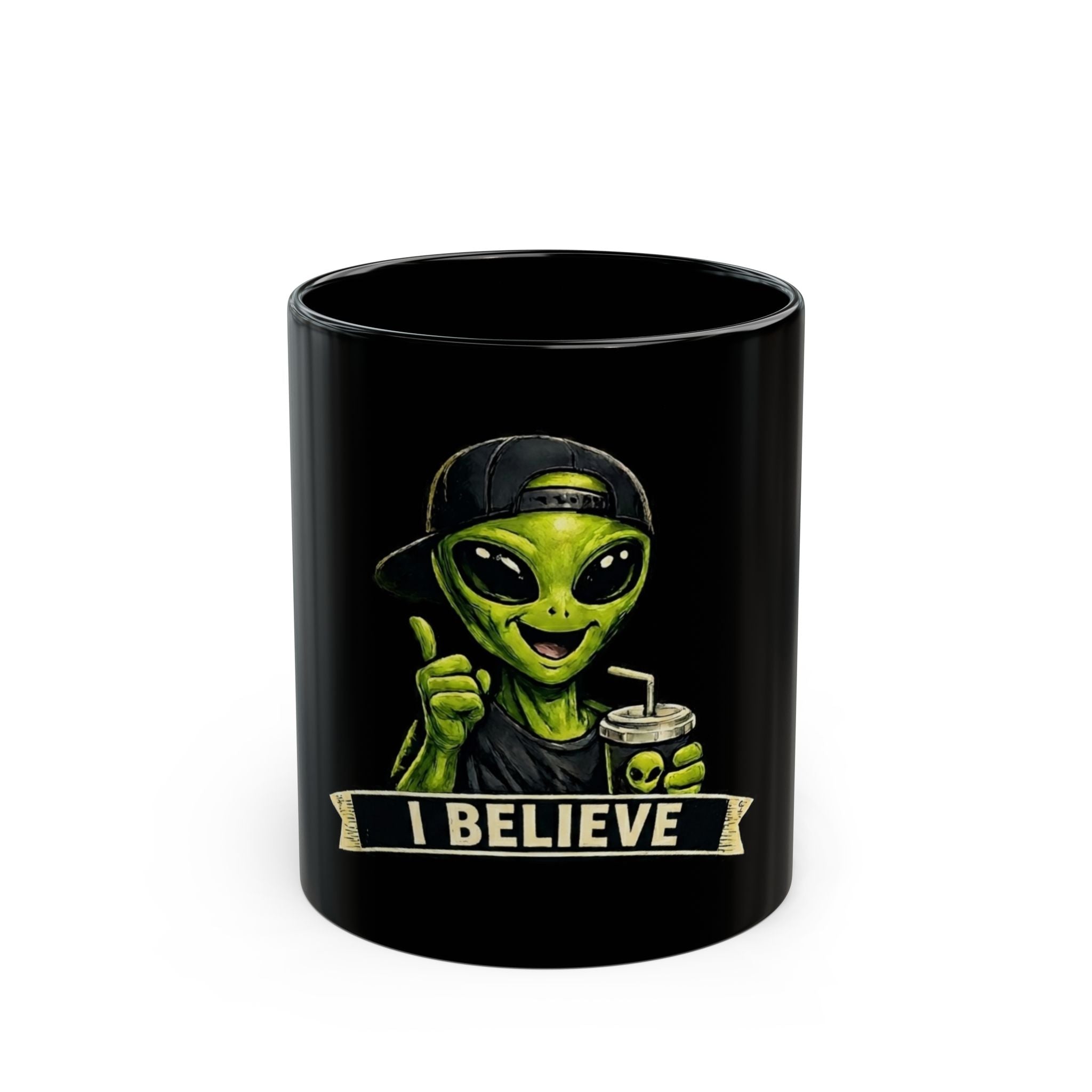 "I Believe" Black Ceramic Mug — Graphic