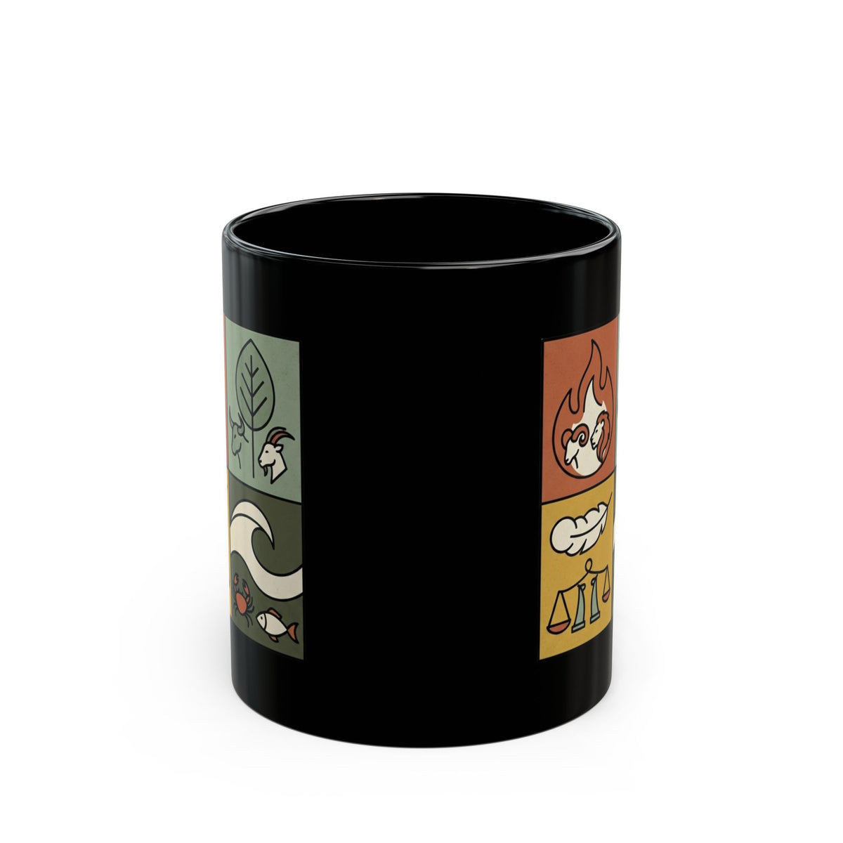"Four Elements- Fire, Earth, Air, Water" Black Ceramic Mug