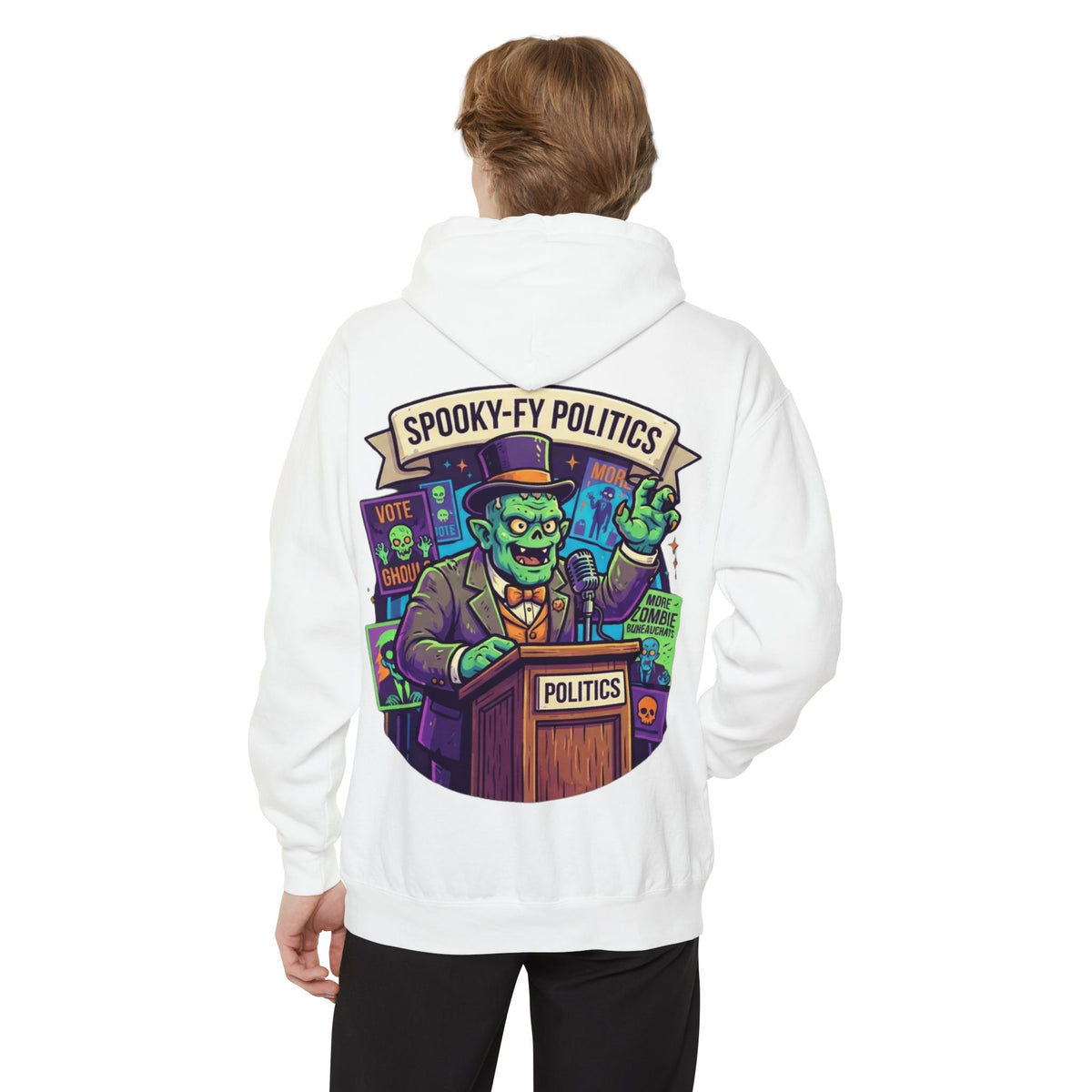 Color: White | Spooky-Fy Politics Garment-Dyed Hoodie