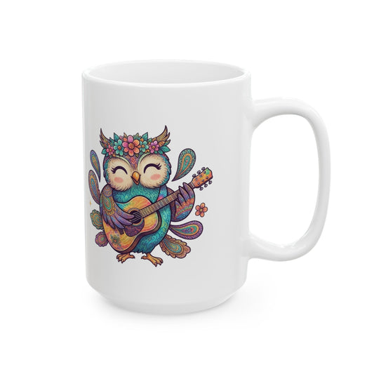 "Hippy Owl" White Ceramic Mug