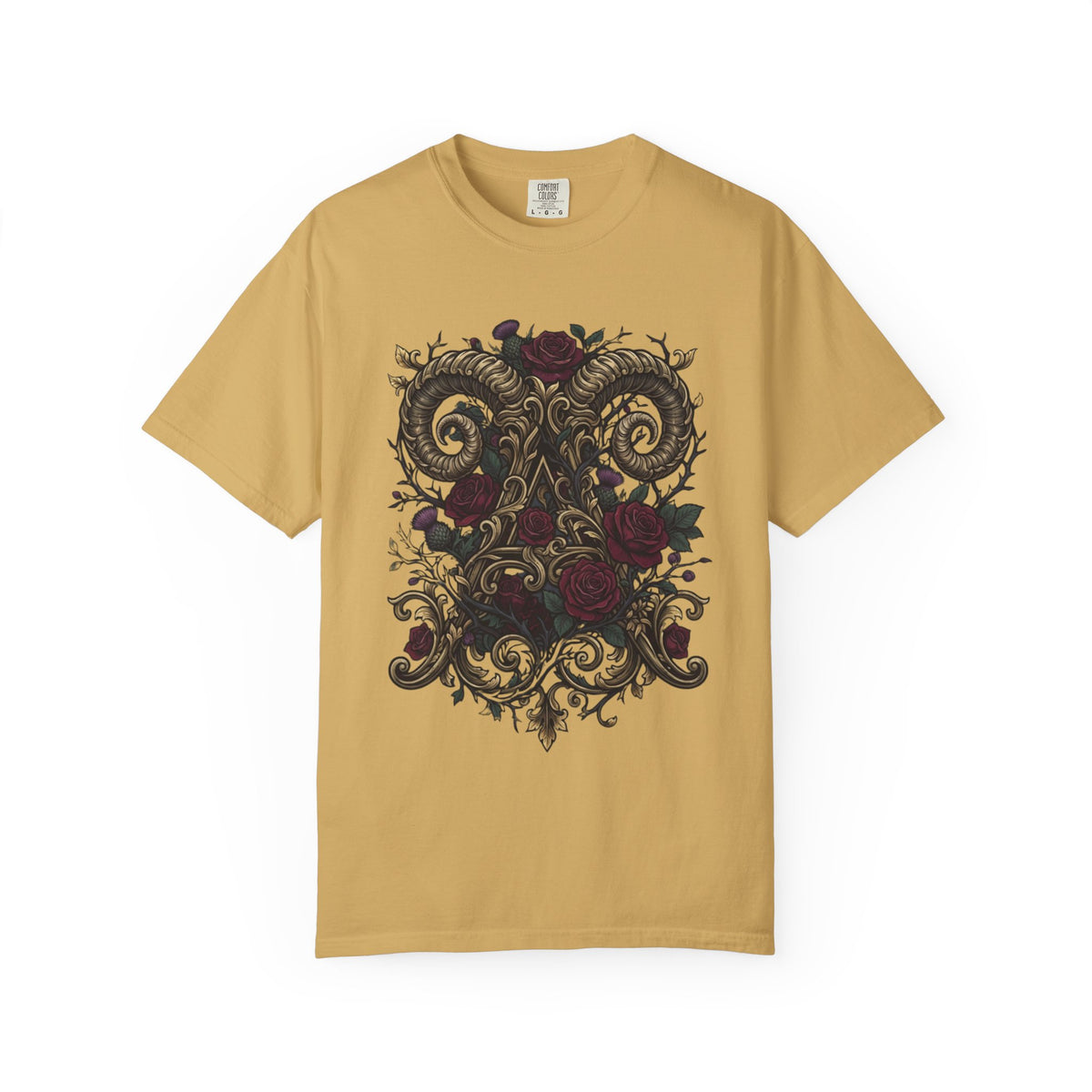 Color: Mustard | Floral Monogram Aries Unisex Garment-Dyed Tee