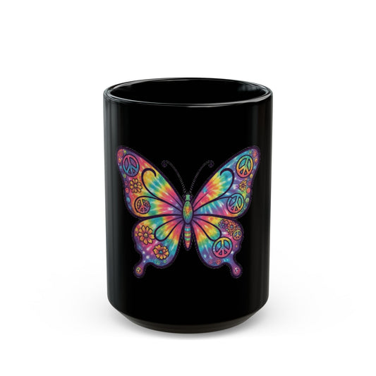 "Hippy Butterfly" Black Ceramic Mug