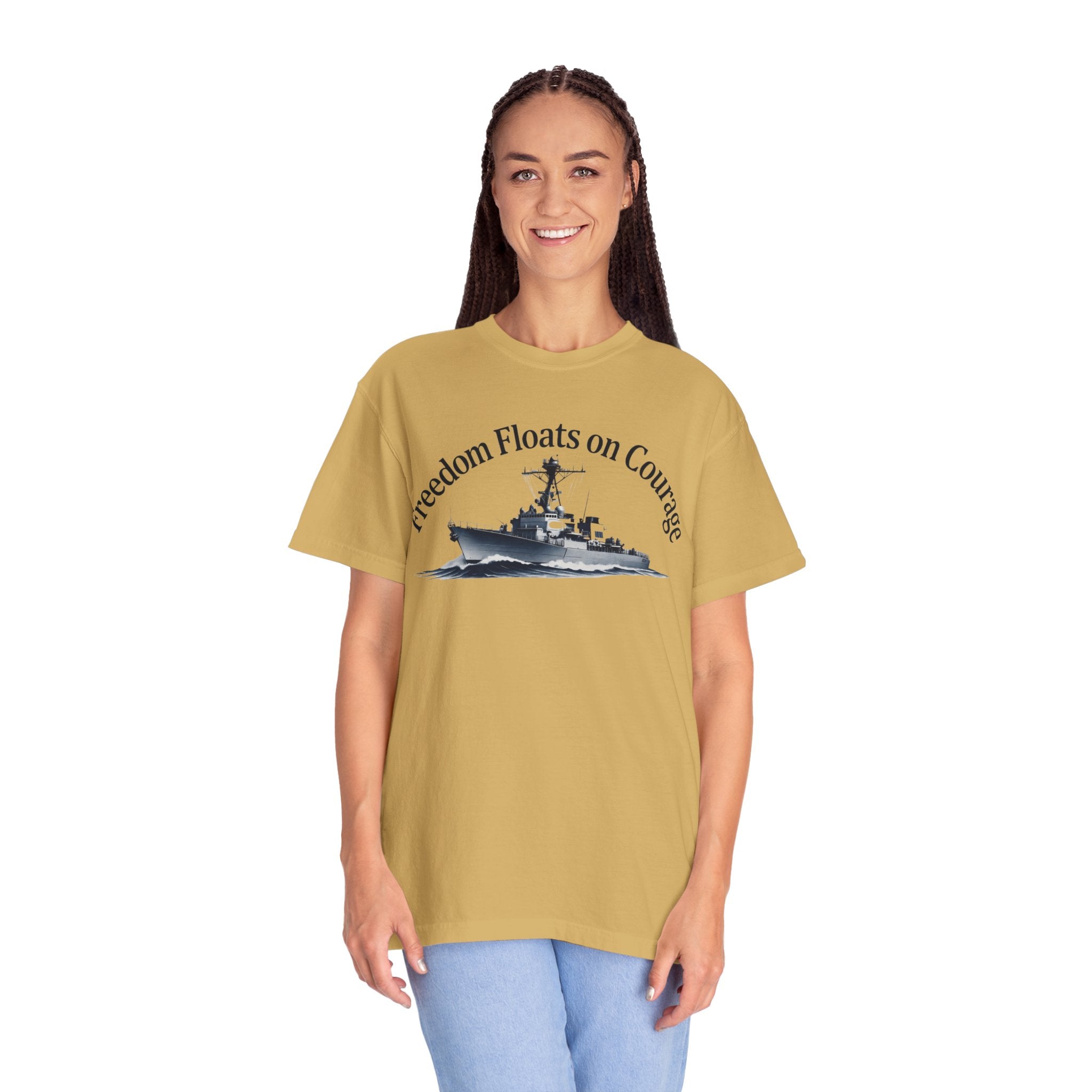 "Freedom Floats on Courage" Unisex Garment-Dyed T-shirt