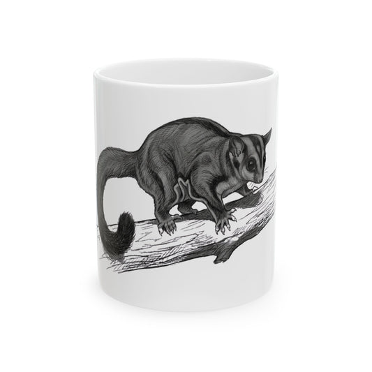 "Pencil Sketch Art Sugar Glider" White Ceramic Mug