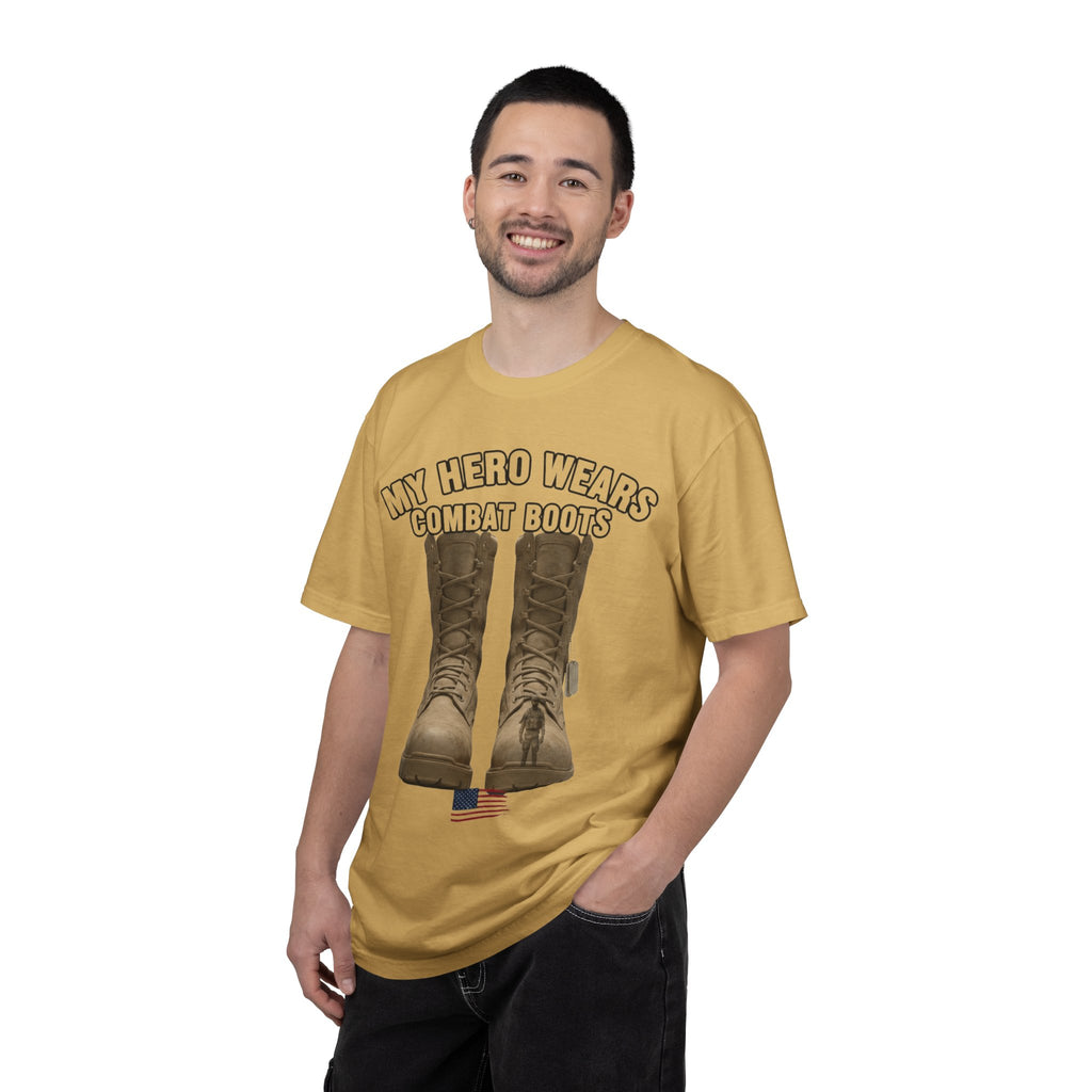 "My Hero Wears Combat Boots" Unisex Garment-Dyed T-shirt
