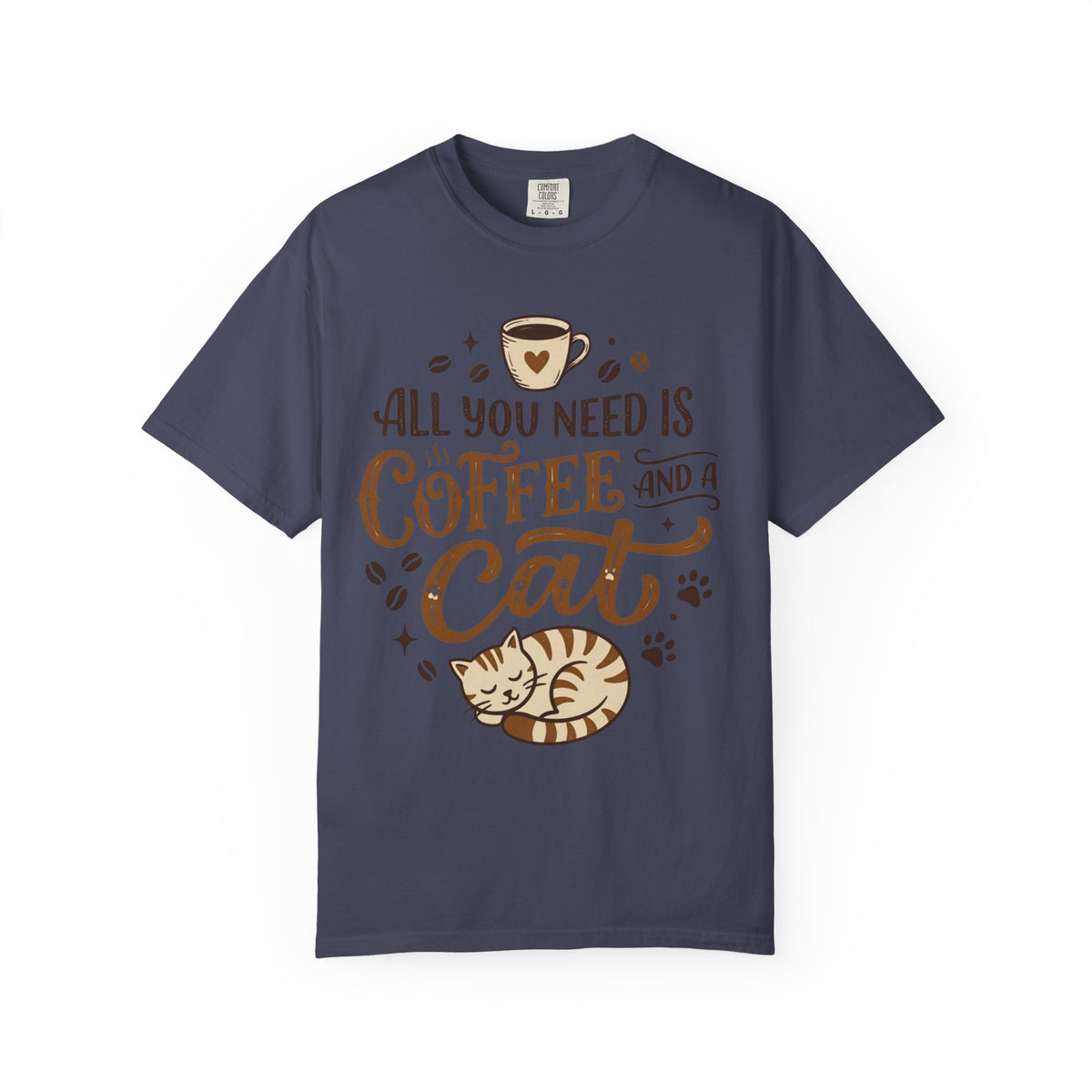Color: Denim | All You Need is Coffee and a Cat Unisex Garment-Dyed Tee