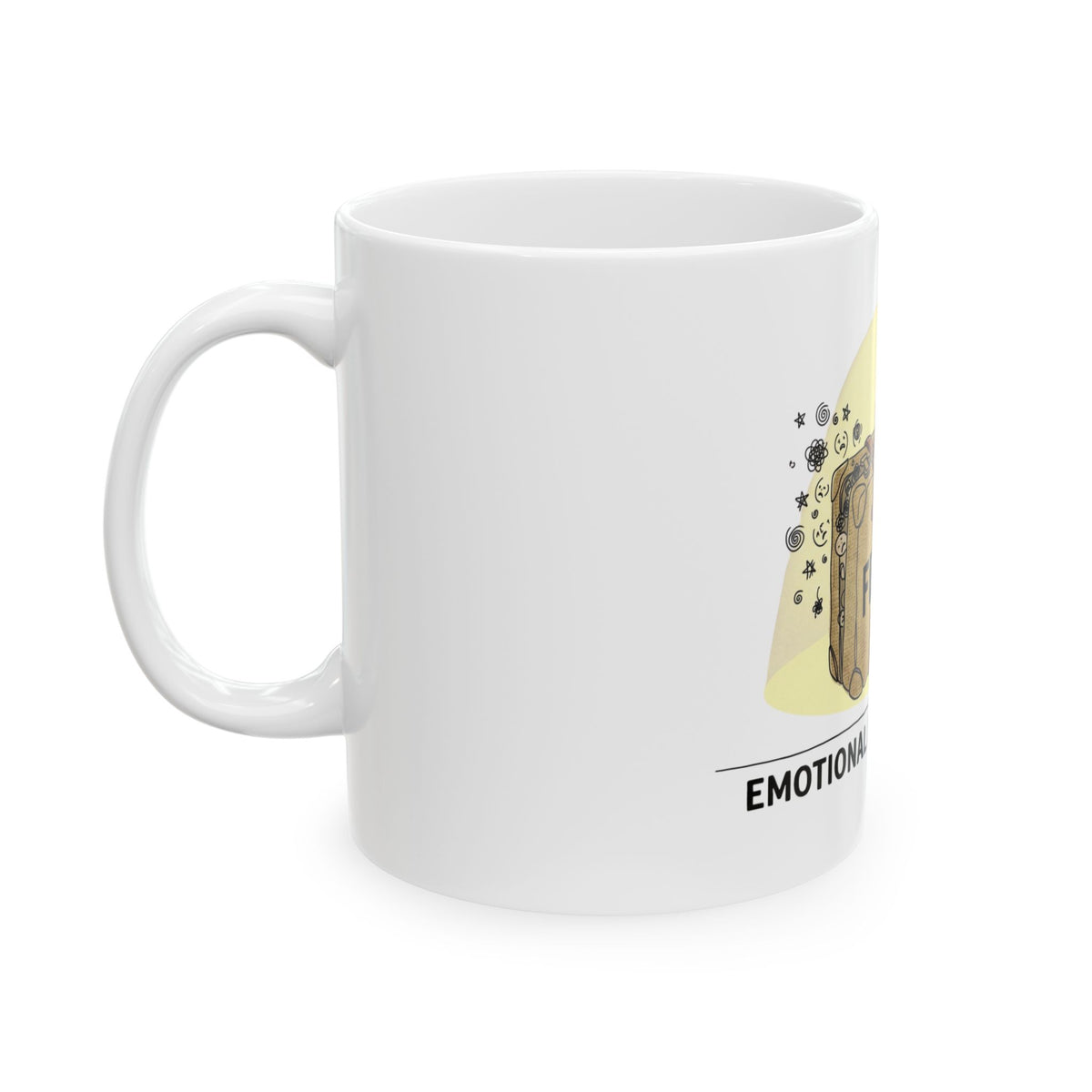 "Emotional Baggage Claim" White Ceramic Mug — Graphic