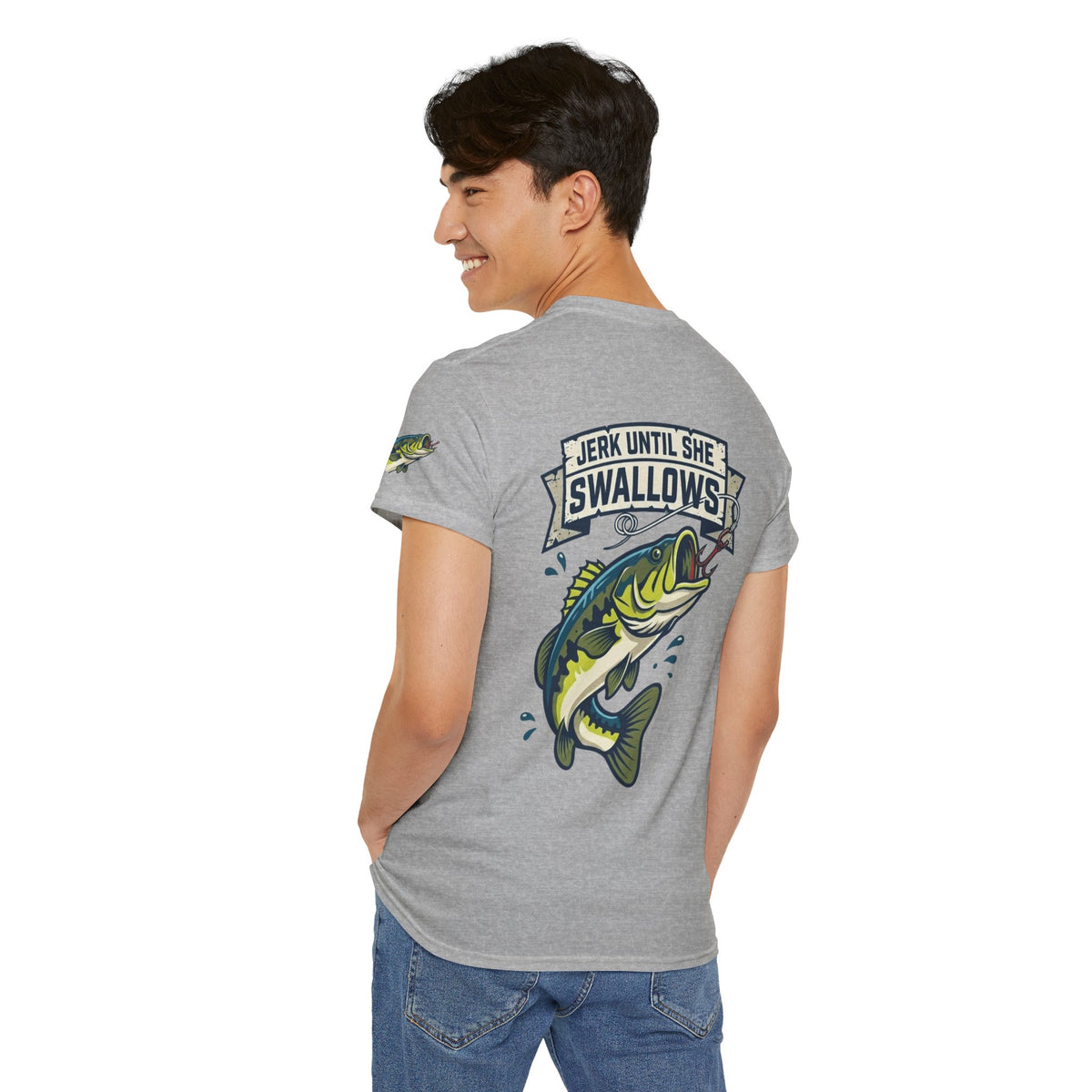 Color: Sport Grey | Jerk Until She Swallows Premium Graphic Tee